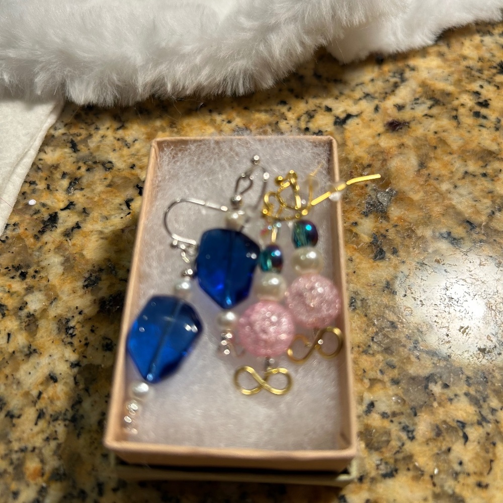 Two pair handmade glass crystal dangle earrings